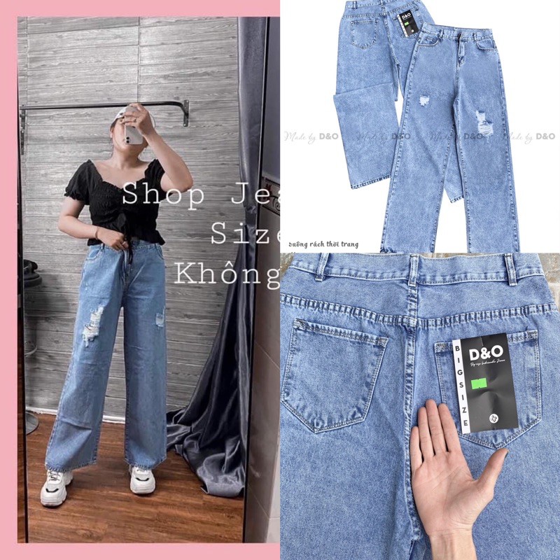 Quần Jeans Suông Cạp Cao Qua Rốn BigSize Dài 105cm /Ống Rộng Không Giãn - 5 MÀU