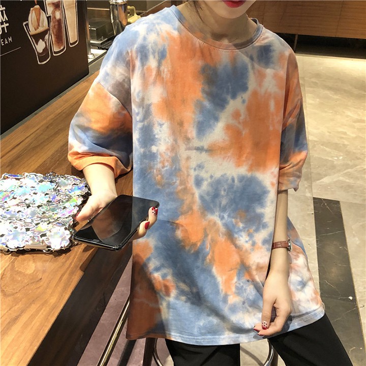 Áo thun nam nữ loang cam hồng, áo thời trang, áo đôi nam nữ.