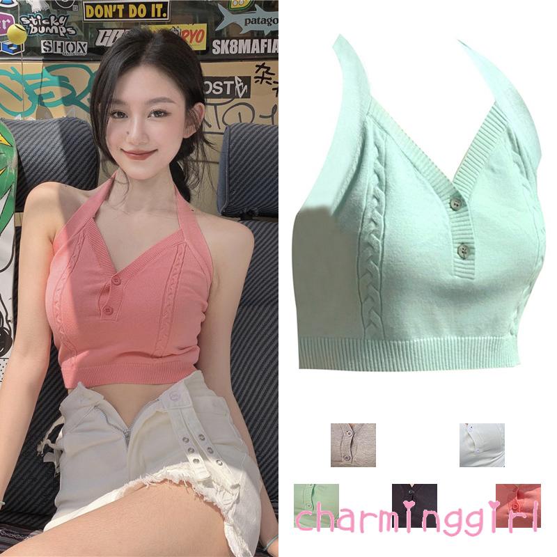 Áo croptop không tay màu trơn thời trang quyến rũ cho nữ