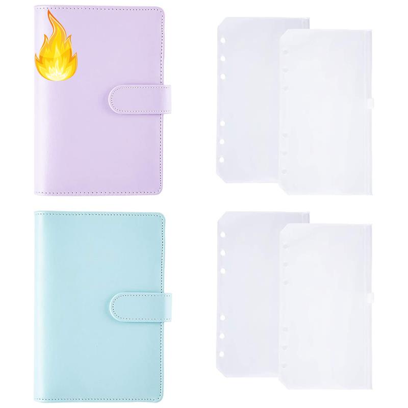 2 Bìa sổ tay A6 da pu với phụ kiện màu tím/xanh dương tùy chọn