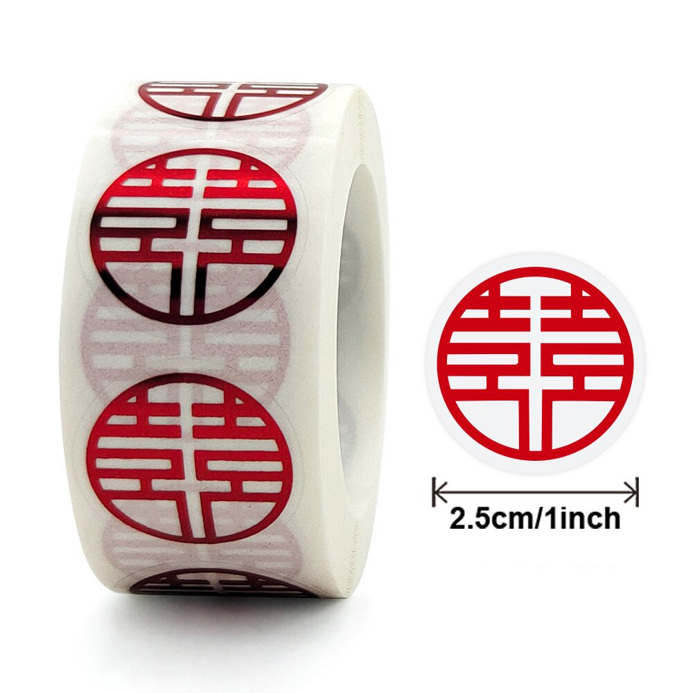 Cuộn 500 miếng dán trong suốt bằng lá đỏ xinh xắn dùng dán trang trí thiệp cưới/phong bì/quà tặng