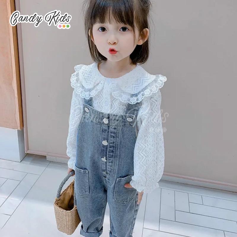 Set Áo Sơ Mi Trắng Dài Tay Và Quần Yếm Denim Cho Bé Gái (2-9 Tuổi)