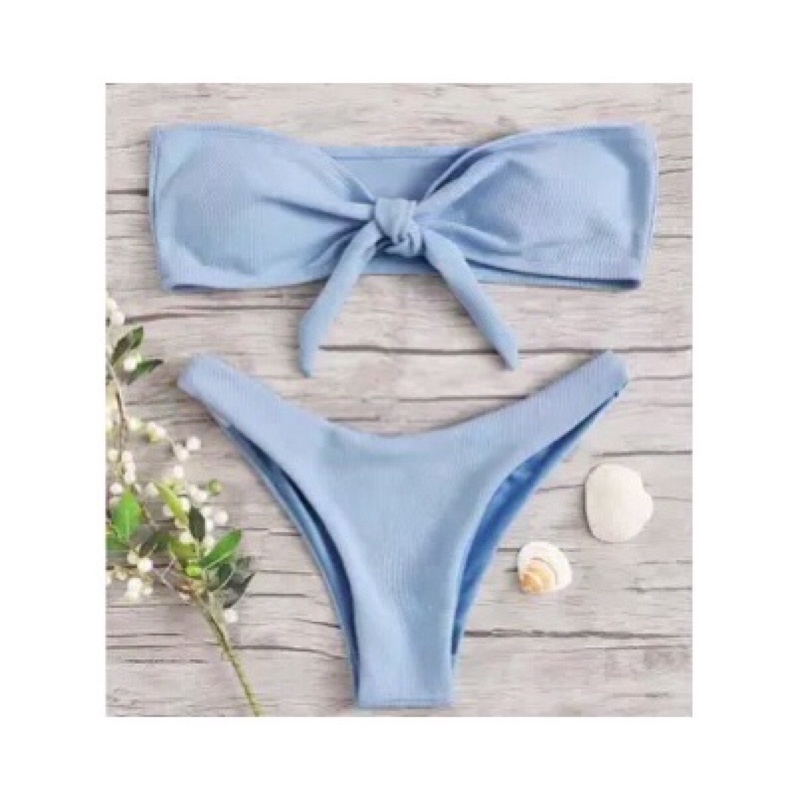 Bikini Set Quây Buộc Nơ Chất Thun Tăm Quần V Tôn Dáng
