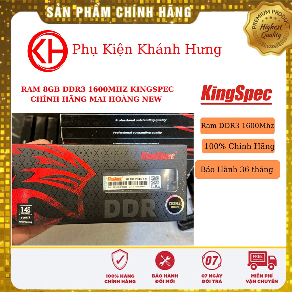 Ram ddr3 8g BUSS 1600MHZ KINGSPEC CHÍNH HÃNG MAI HOÀNG NEW BH 36 THÁNG