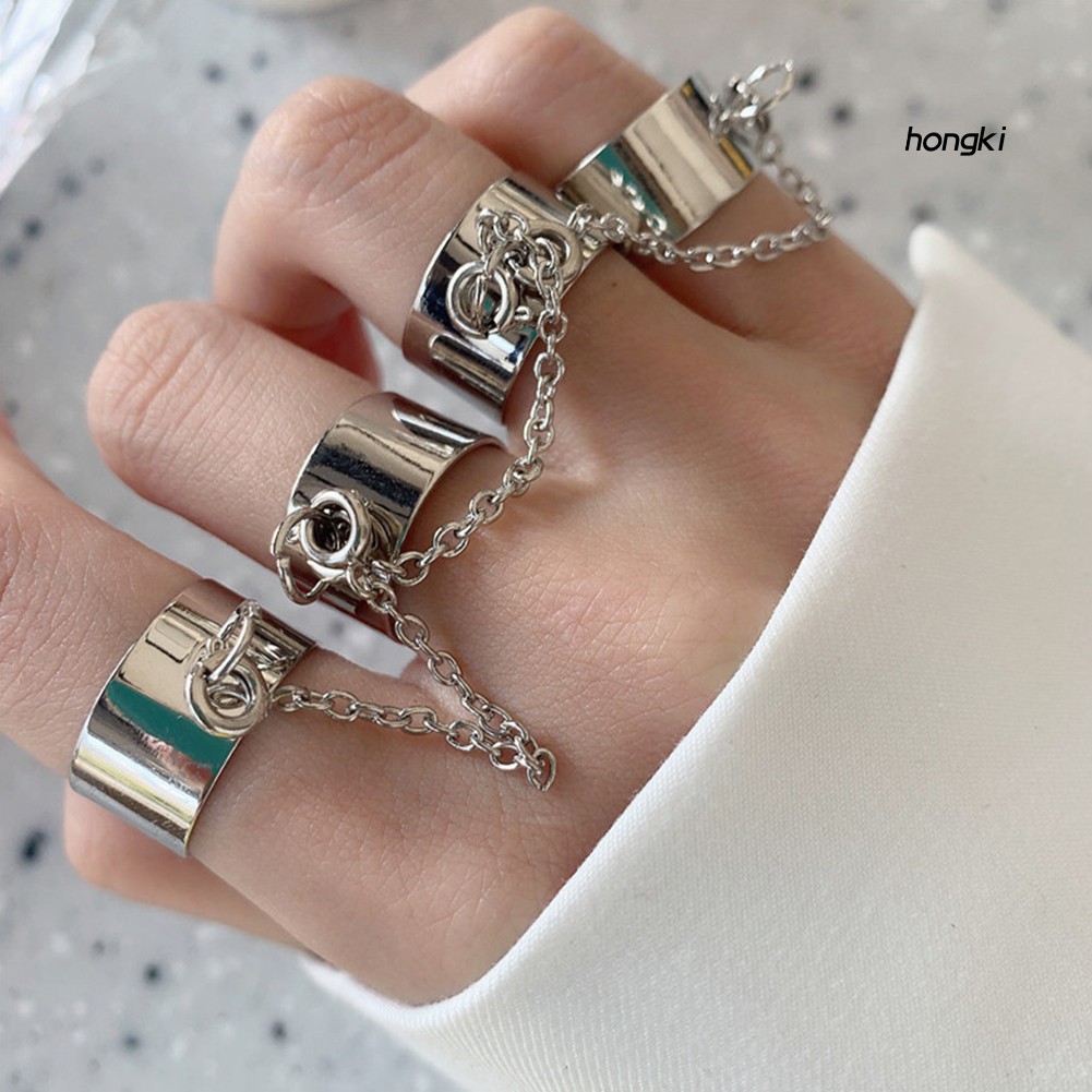 Nhẫn dạng dây xích nối dài phong cách punk thời trang