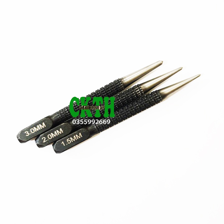 Bộ 3 mũi đục lấy dấu định vị lỗ khoan 1.5mm 2mm 3mm sắc nét chuyên nghiệp.
