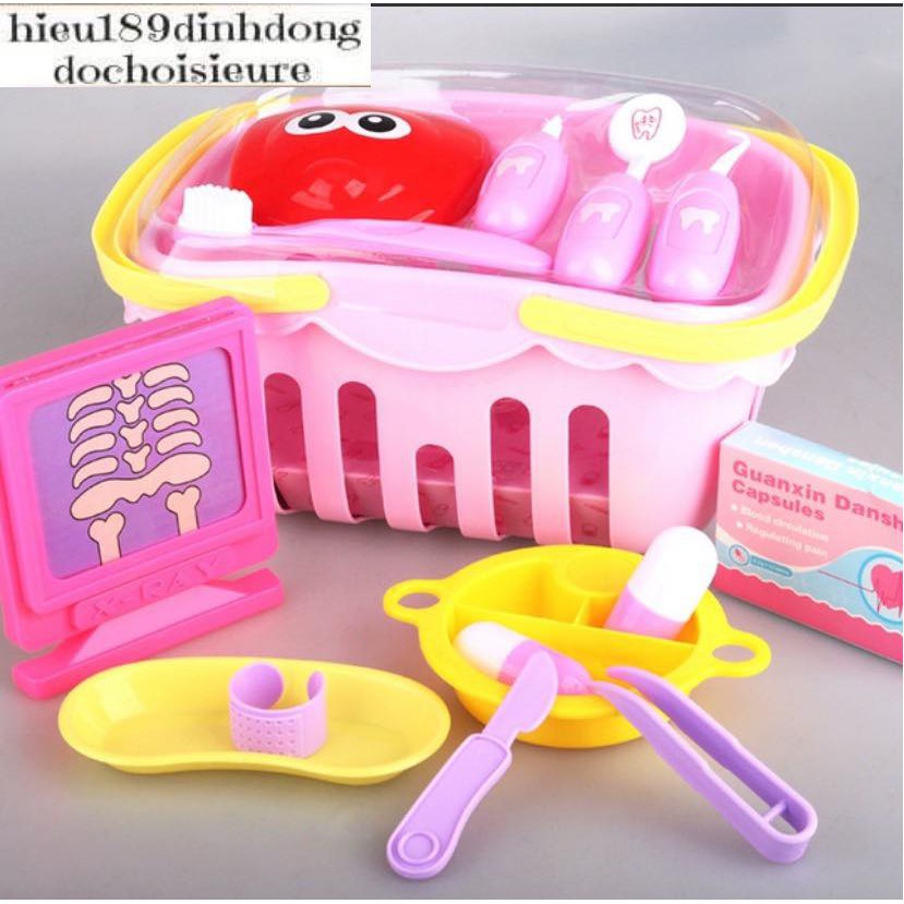 Bộ đồ chơi bác sĩ khám răng nha sĩ nha khoa (ảnh thật) (màu sắc xanh hồng tuỳ đợt hàng về )