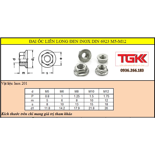 Đai ốc liền phẳng inox 304 (M5-M8)