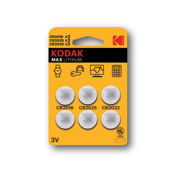 Vỉ 6 pin cúc áo Kodak Lithinium CR2016 CR2025 CR2032 điện thế 3V chính hãng Uncle Bills IB0222 pin chìa khóa ô tô xe máy