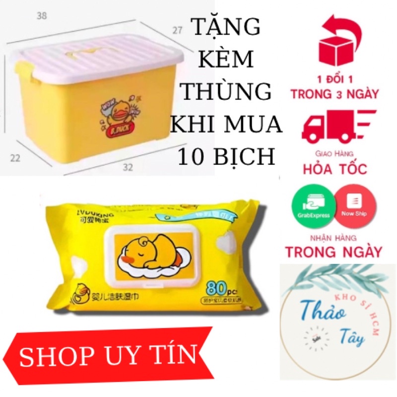 Khăn Ướt Con Vịt Vàng Duck/ Khăn Ướt Vịt Vàng Kháng Khuẩn, Gói 80 Miếng Mua 10 gói Tặng Kèm Thùng