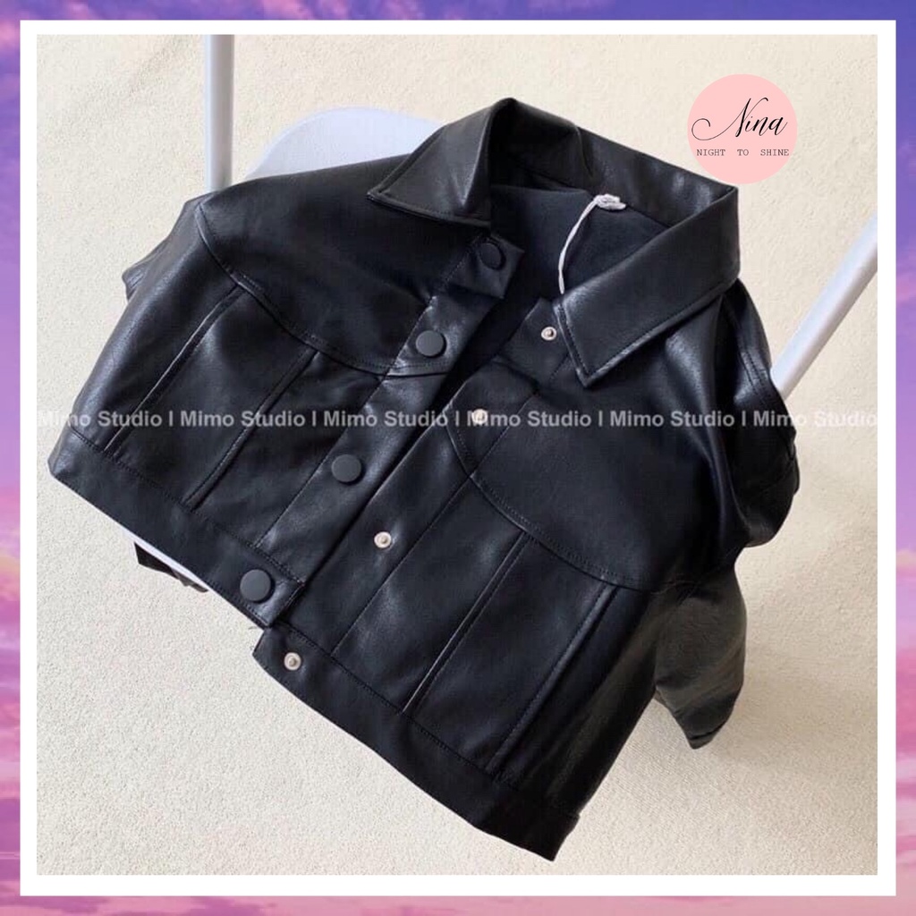 Áo Khoác Da Nữ Dáng Croptop Dài Tay Cúc Bấm NinaStore Mã 448