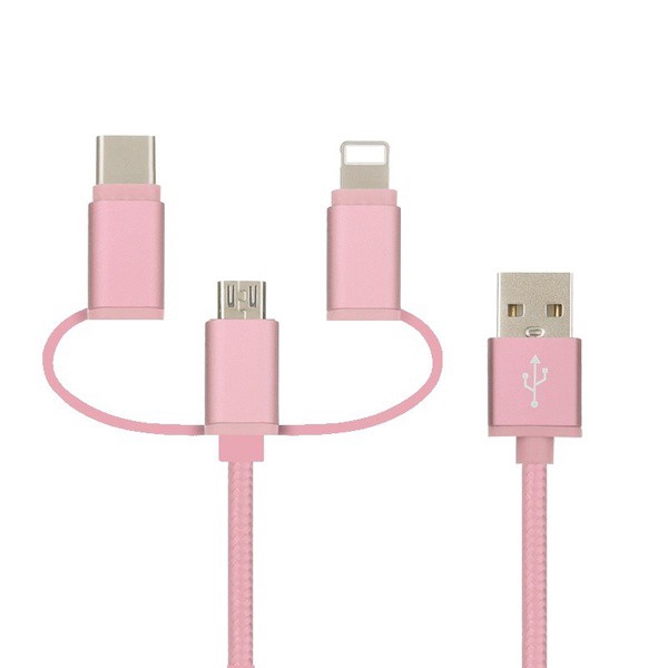 USB Charging Line Three In One Multifunction Nylon Woven Lightning  Data Line Iphone/android/type-c