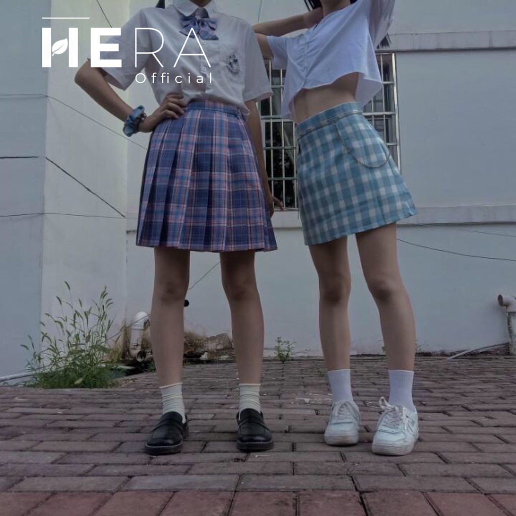 Chân váy chữ a ngắn lưng cao họa tiết sọc, caro, trơn. | BigBuy360 - bigbuy360.vn