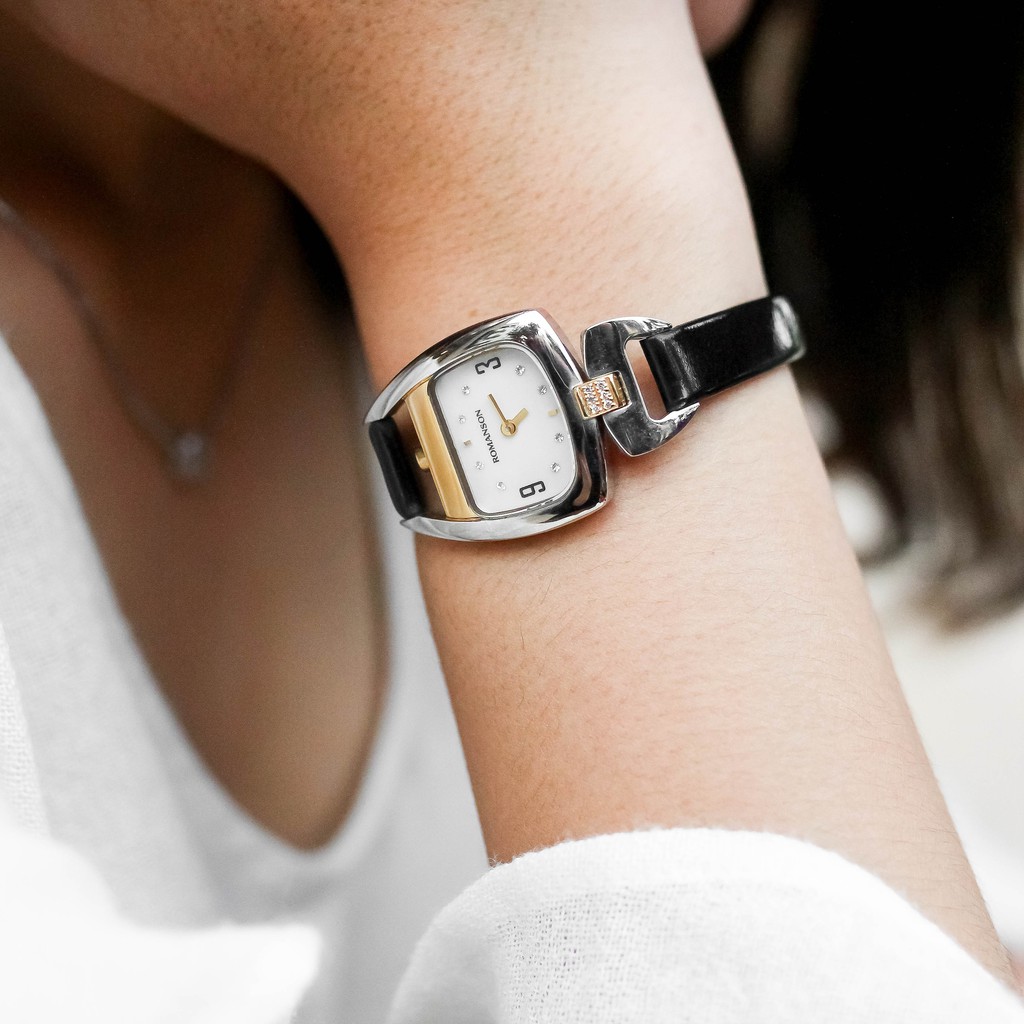 Đồng hồ Romanson Watch RN1206QL nữ mặt nhỏ đính đá kính chống xước máy Thụy Sĩ chống nước dây da cao cấp chính hãng