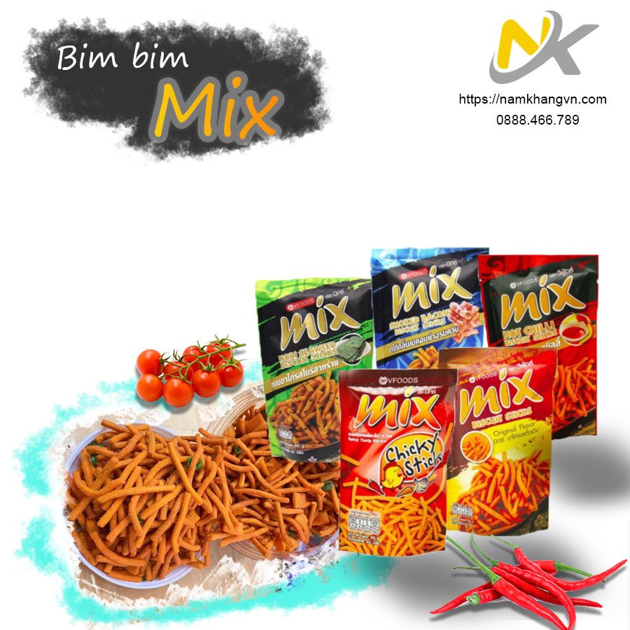 [Mã GROSALE1 giảm 8% đơn 500K] Bim bim Que Mix Thái Lan VFOODS Siêu Ngon - Gói To 60gr [HÀNG MỚI VỀ]