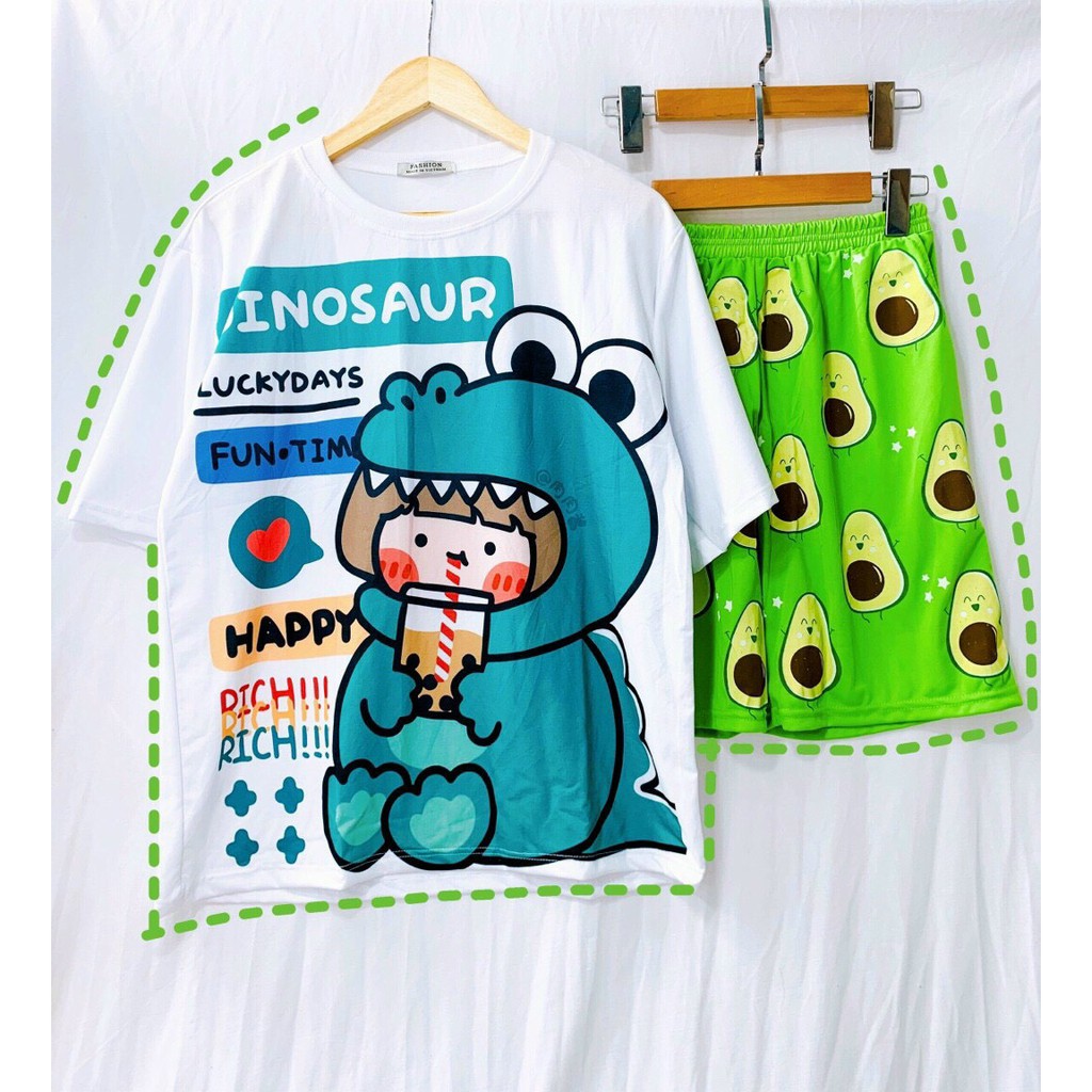 Set đồ bộ hoạt hình ❤️ Bộ mặc nhà Cartoon DINOSAUR form rộng Freesize Unisex nam nữ Molly Fashion