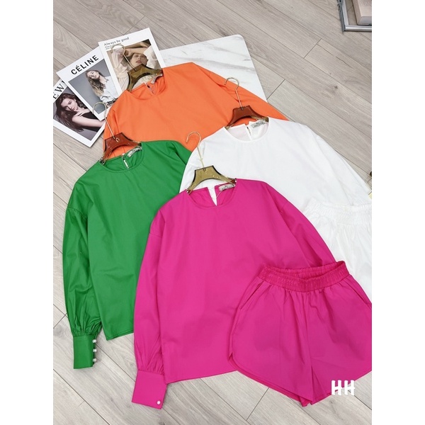 Set áo sơmi thô tay ngọc + quần short