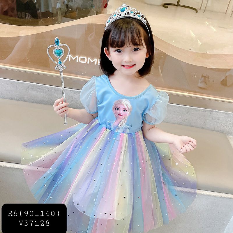 Váy công chúa el.sa bánh bèo cầu vồng cho bé gái 9-28kg kèm quà tặng