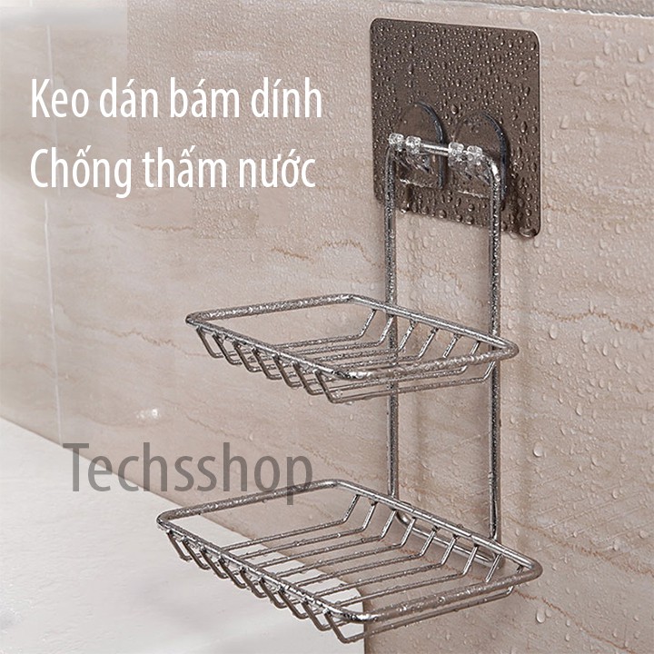 Kệ Xà Phòng Inox 2 Tầng Dán Tường - Giá Đỡ Đồ, Bông Tắm, Bọt Biển Trong Nhà Tắm Nhà Bếp