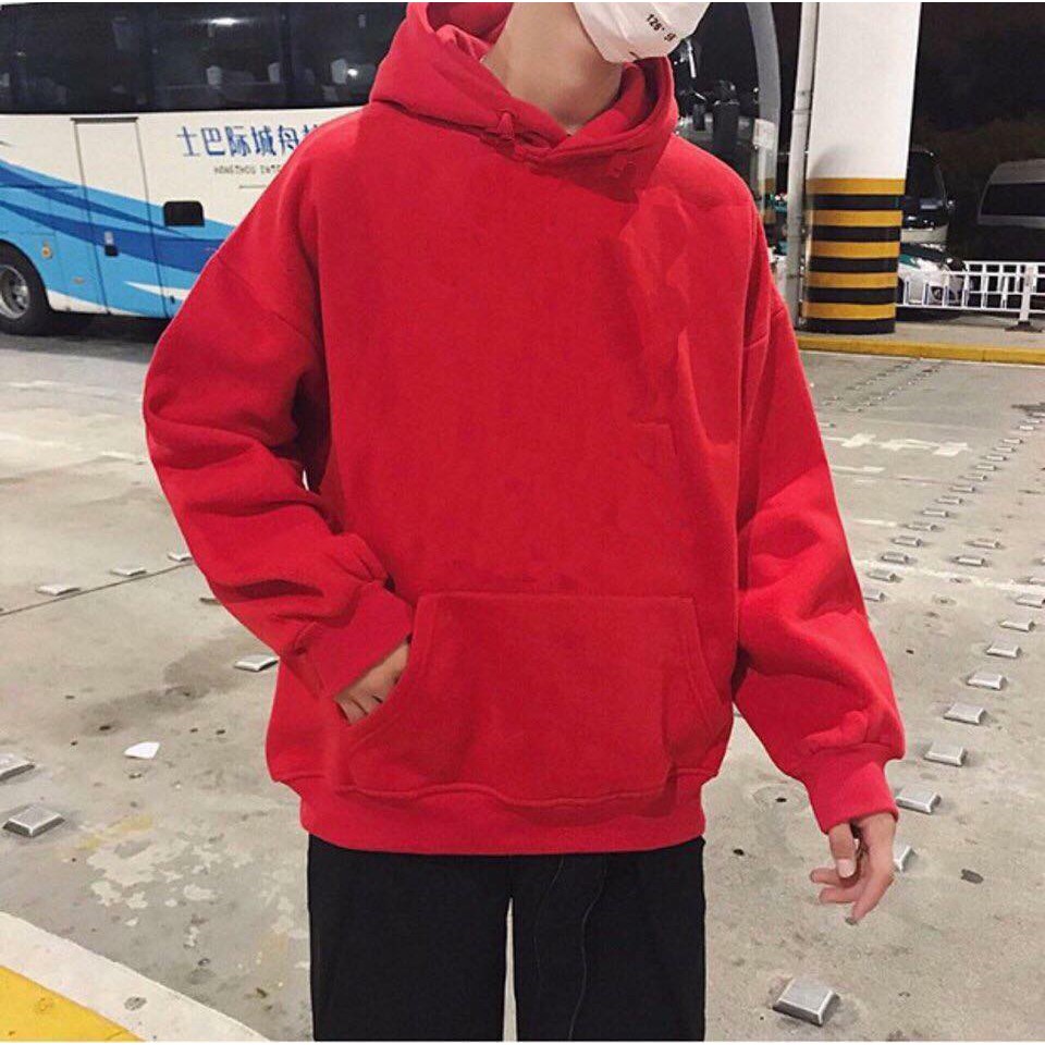 [Kèm hình thật] Hoodie nỉ dày đỏ tươi red basic hoodie unisex | BigBuy360 - bigbuy360.vn