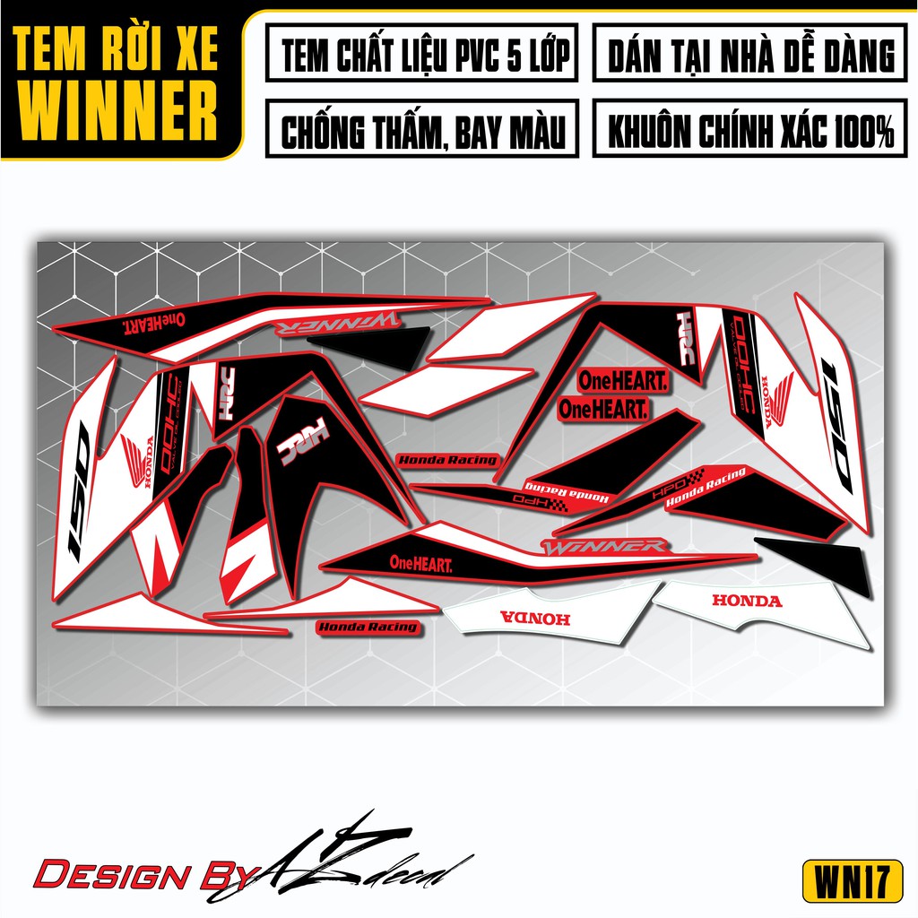 Tem Rời Xe Winner 150 Mẫu HRC | 2WN17 | Decal Chế Chất Liệu PVC Chống Thấm, Chống Bay Màu