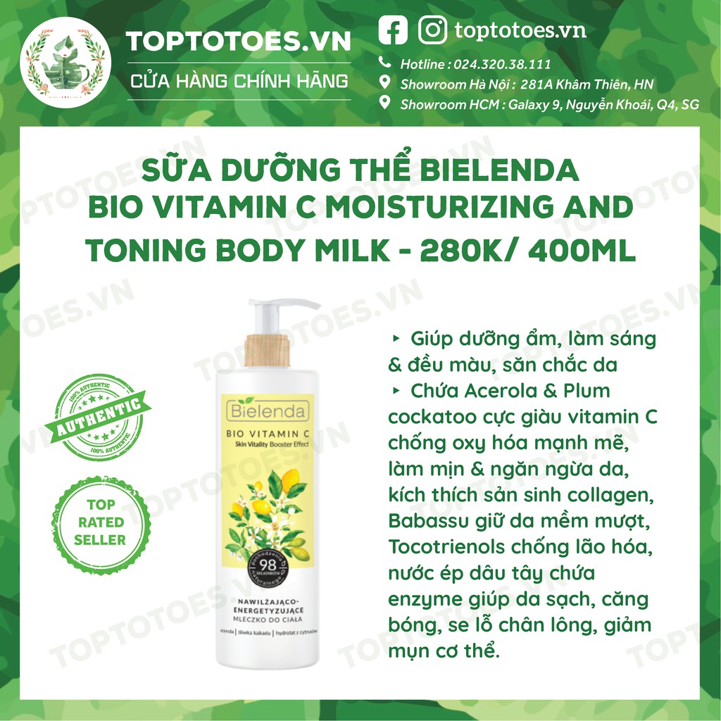 Dưỡng thể trắng da Bielenda Bio Vitamin C dưỡng ẩm, làm sáng mịn da