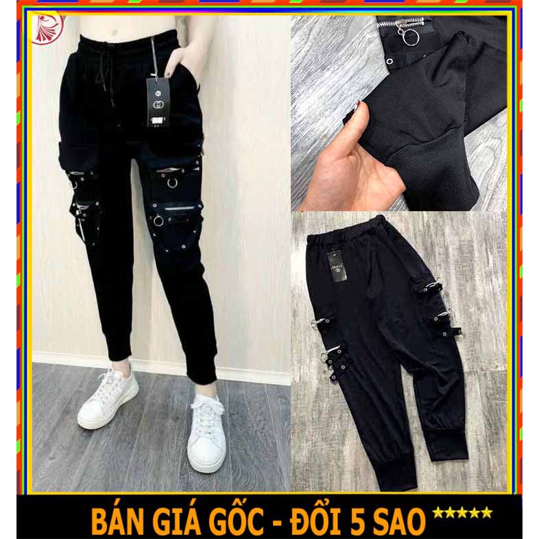 ❤️ VẢI BAO ĐẸP ❤️ QUẦN JOGGER THUN NỮ PHỐI KHÓA MÀU ĐEN CHẤT NHUNG DÀY MỊN CO GIÃN