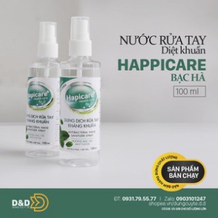 Chai xịt khuẩn mini HapiCare+ (100ml) / Dung dịch rửa tay sát khuẩn / Nước khử khuẩn / Xịt rửa tay khô