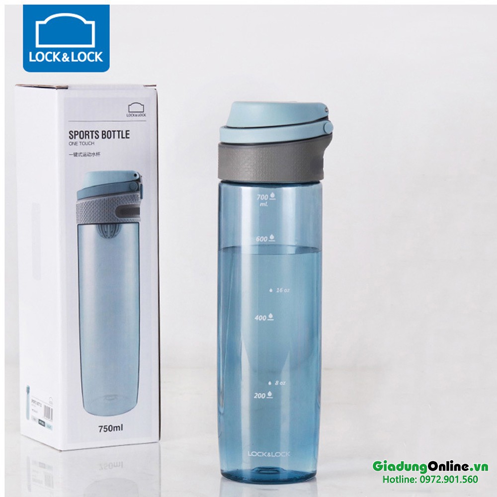 Bình Nước Bằng Nhựa Tritan One Touch Sport Lock&amp;Lock ABF763 BLU - Xanh 750ml - Larva Store