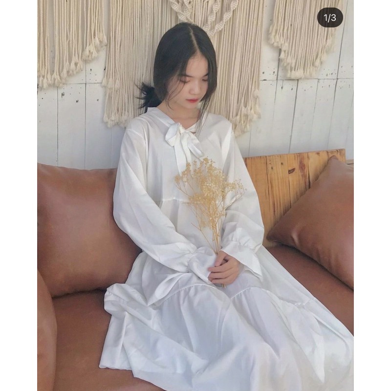 Váy babydoll tay nơ & cổ bẻ | BigBuy360 - bigbuy360.vn