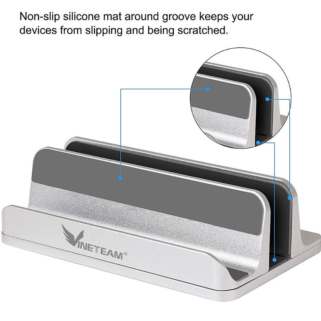 Giá Đỡ Kiêm Đế Kẹp Nhôm Dựng Đứng Một Khe Có Gờ VINETTEAM A1 Cho Laptop Điều Chỉnh Độ Rộng -4234