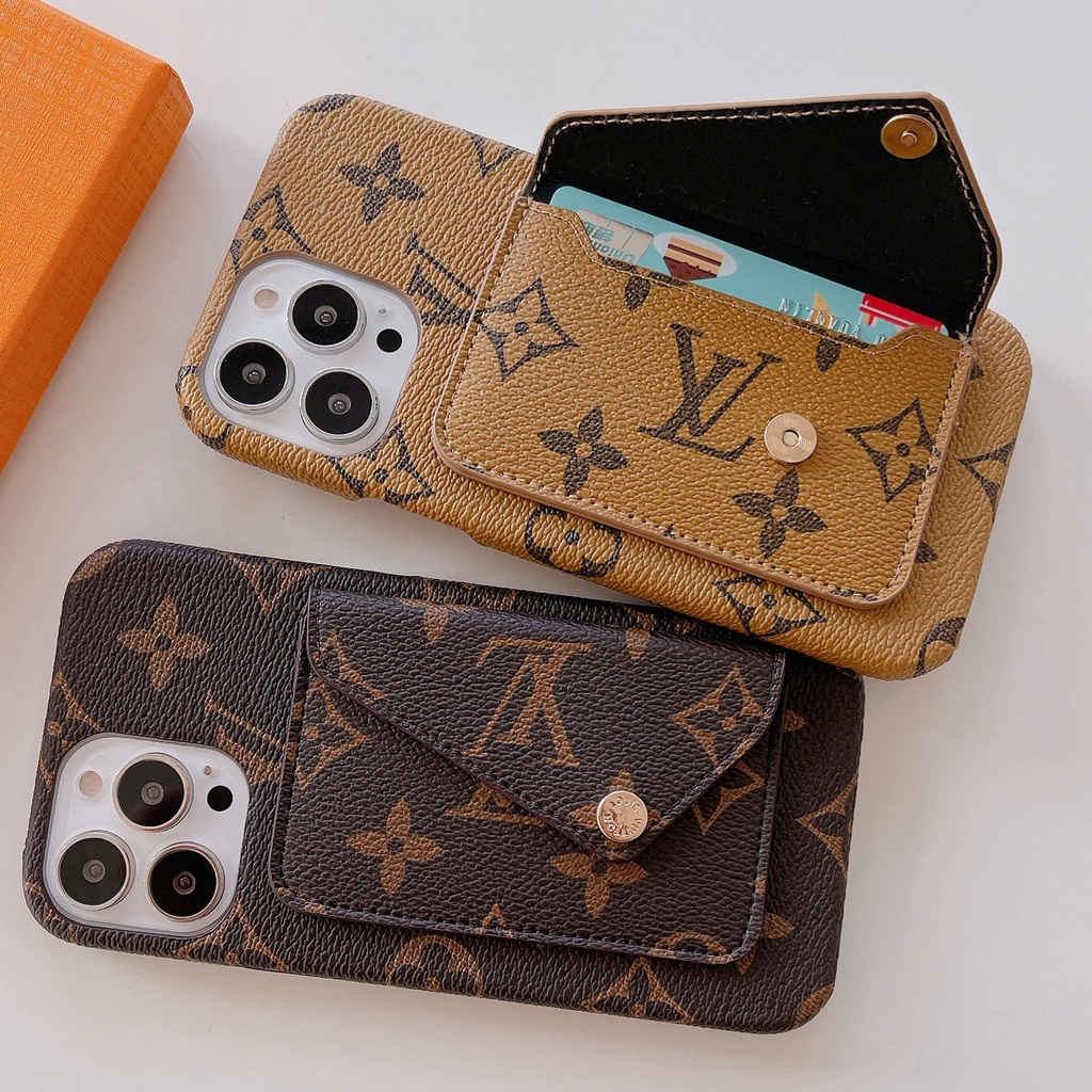 Ốp Điện Thoại Da PU Kèm Ngăn Đựng Thẻ Hoạ Tiết LV Cho iPhone 13 Pro Max 12pro 11promax XS Max 11 7 8p