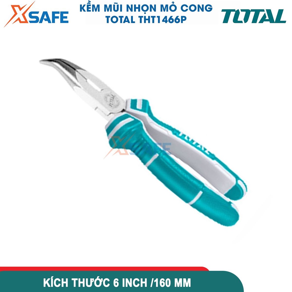 Kìm mỏ nhọn mũi cong Total THT1466P 6&quot;/160mm đầu kềm đánh bóng, chống rỉ, tay cầm chống trượt, độ cứng cao - chính hãng