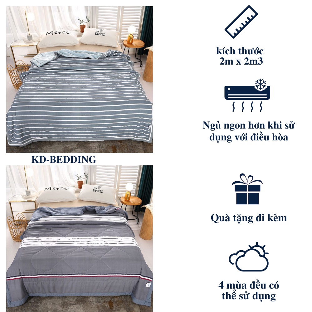 Chăn hè thu cotton đũi mỏng 3 lớp chần bông, chăn mỏng thoáng mát KD-BEDDING kích thước  2m x 2m3