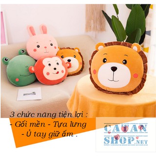 GỐI MỀN 3 in 1 hình thú Khỉ Ếch Thỏ Sư tử, thun 4 chiều siêu mịn, bộ chăn gối văn phòng, gấu bông kèm mền GM75-GMMat