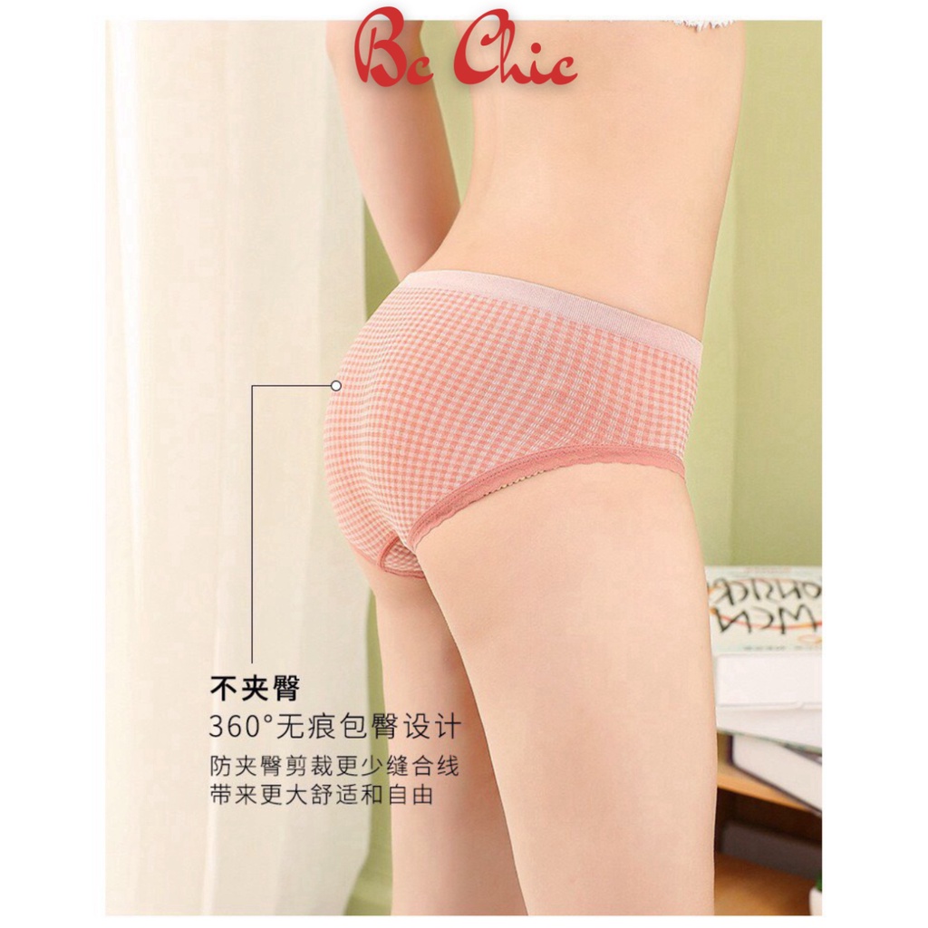 Quần Lót Nữ , Quần Lót Nữ Cotton kẻ phối ren đính nơ điệu đà xinh xắn MÃ Q112 BC_CHIC LINGERIE