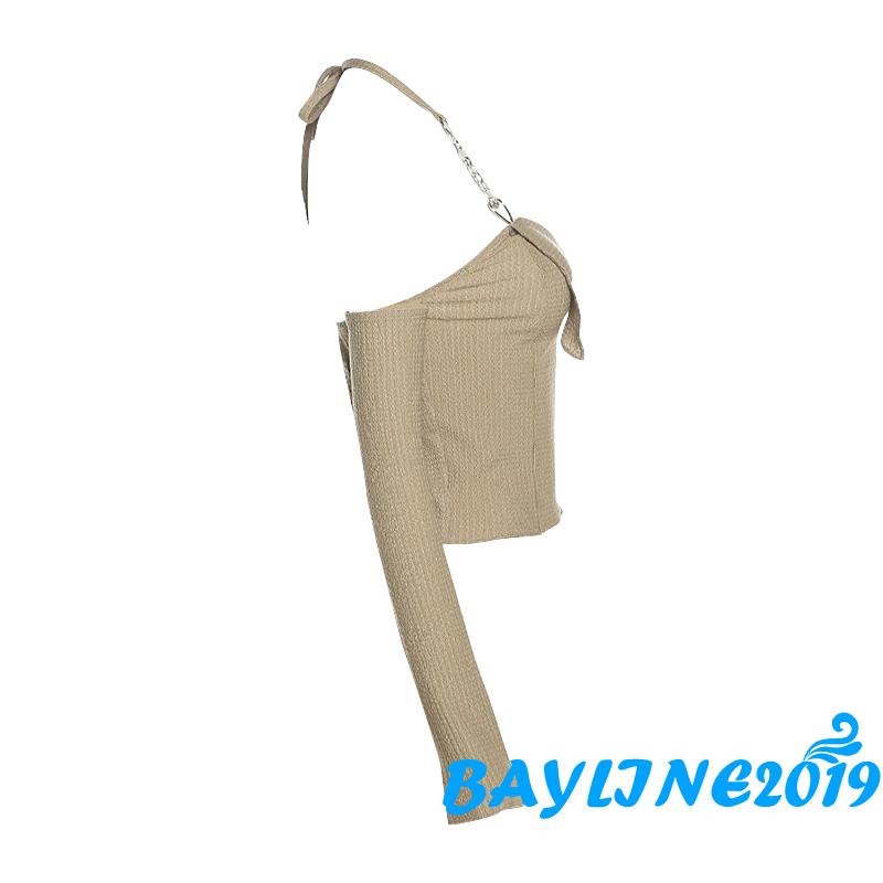 Áo Thun Dài Tay Hở Vai In Chữ Thời Trang Nữ Tính