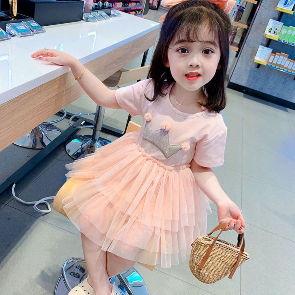 [Kacily]Váy công chúa 0-4 tuổi váy ngủ cho trẻ em váy quần áo ngắn tay