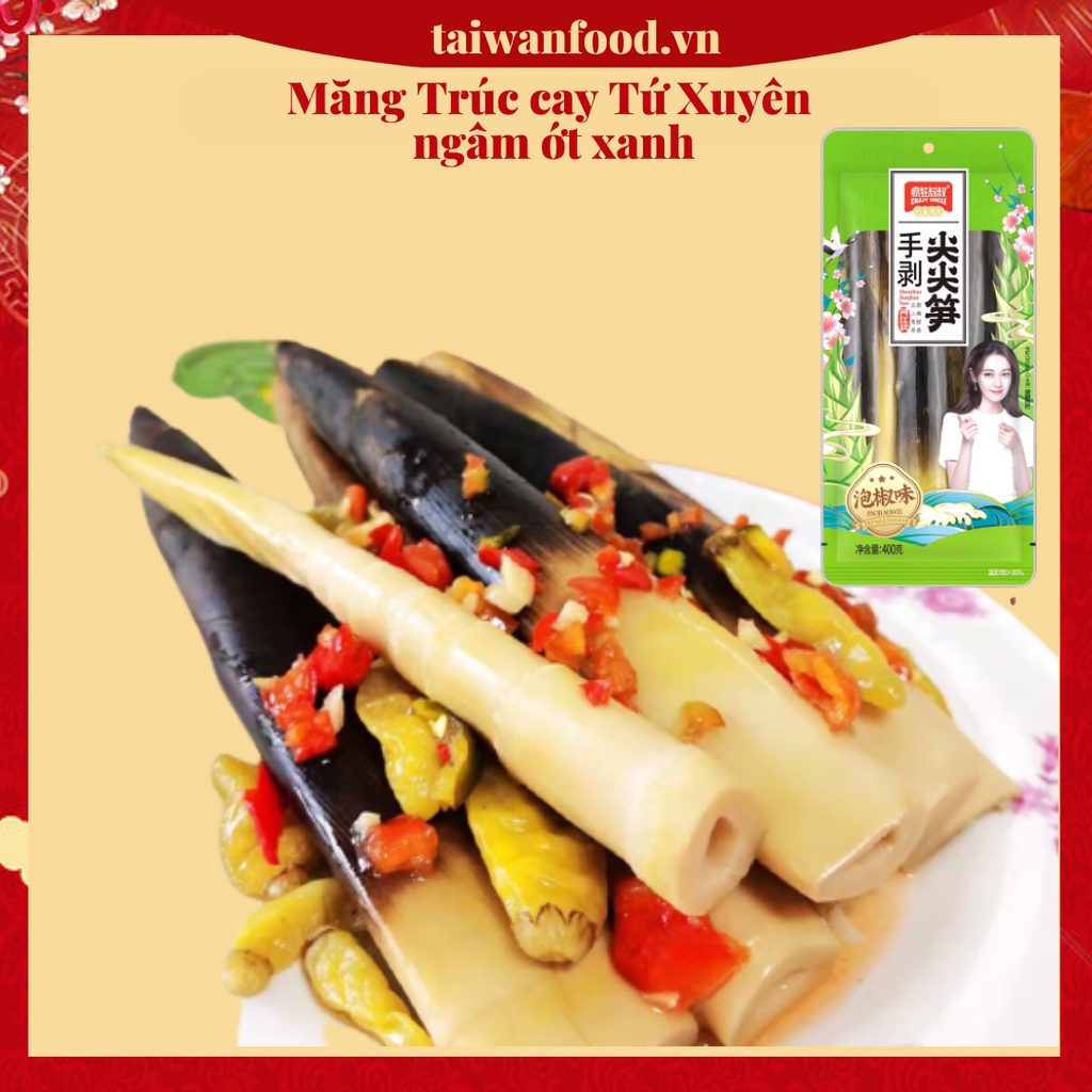Măng Trúc cay Tứ Xuyên ngâm ớt xanh gói 400g, giòn ngon vị đặc sản ăn kèm các loại mỳ cay, bún ốc