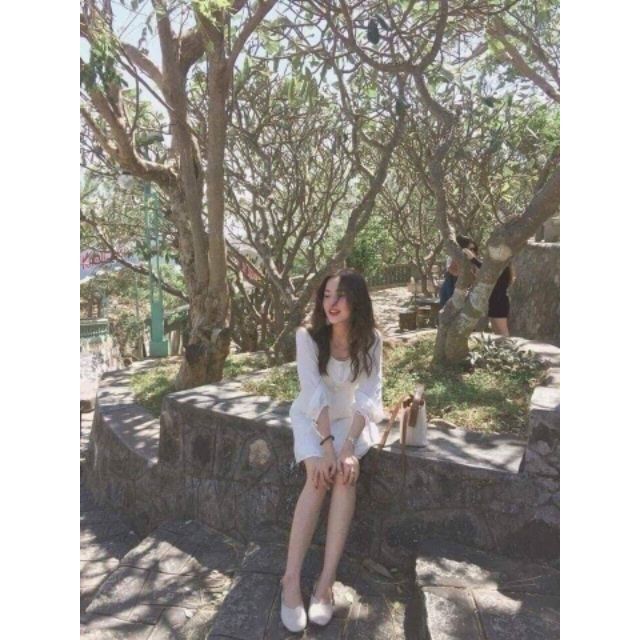 Đầm trắng cổ vuông tay phồng (có ảnh thật) | BigBuy360 - bigbuy360.vn