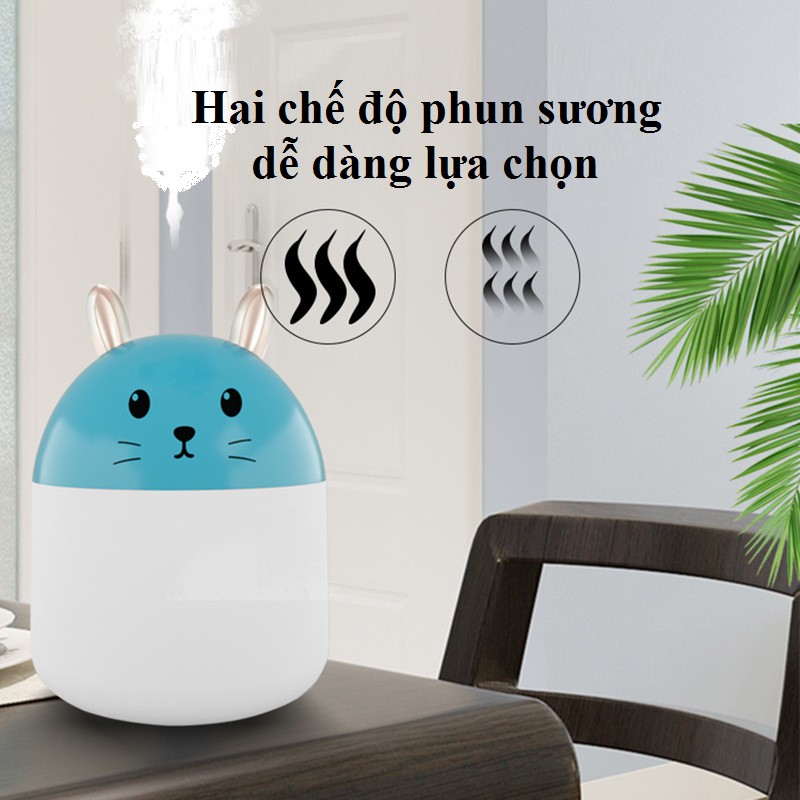 Máy phun sương mini tạo ẩm không khí dung tích 250ml hình thỏ cute có đèn led 7 màu làm đèn ngủ tiện lợi