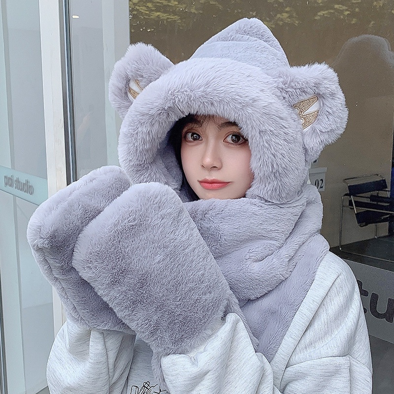 Mũ trùm đầu tích hợp khăn choàng giữ ấm tay thời trang mùa đông 2021 cho nữ