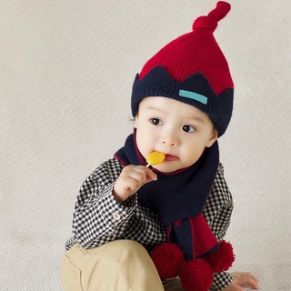 Set mũ len + khăn choàng cổ giữ ấm mùa đông cho bé