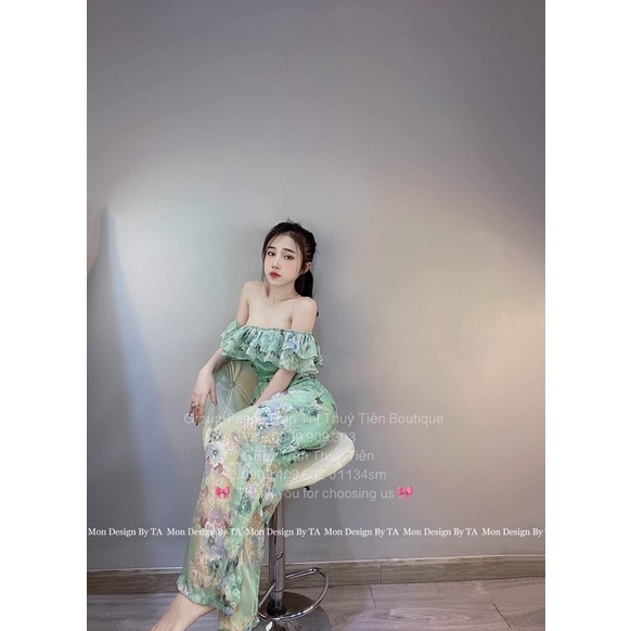 Jumsuit quây hoa trễ vai
