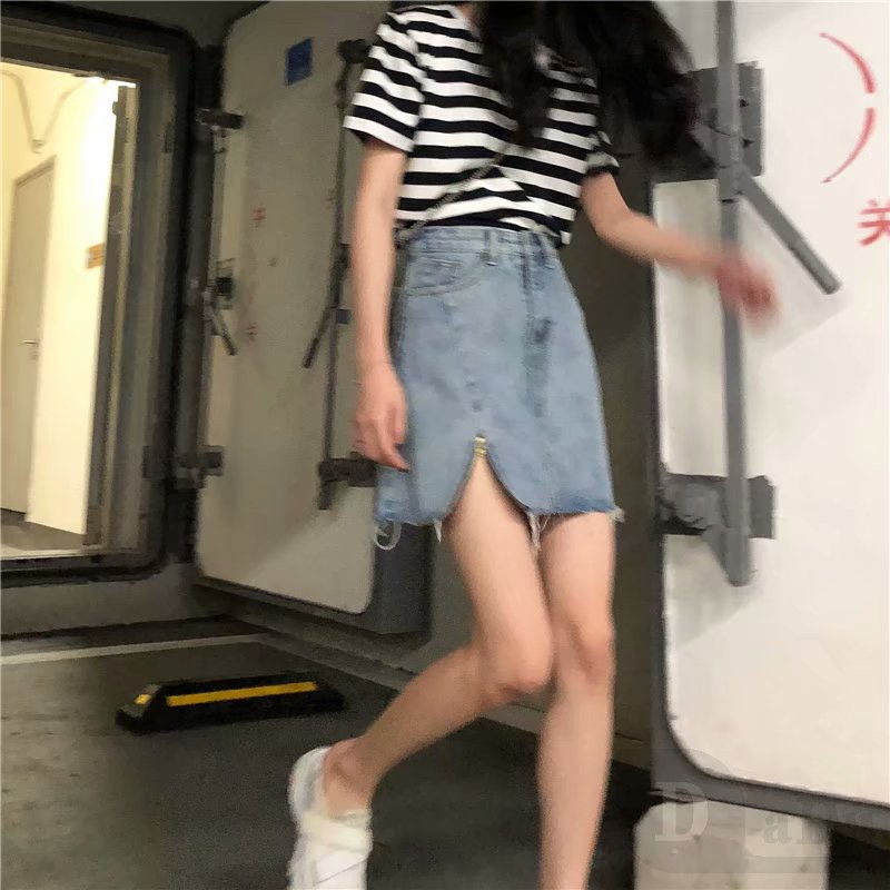 Chân váy jean Mini Dáng Chữ A Lưng Cao Xếp Ly Thời Trang