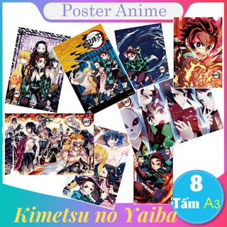 [Giấy Xịn] Set 8 tấm tranh poster to A3 Kimetsu no Yaiba anime áp phích siêu chất
