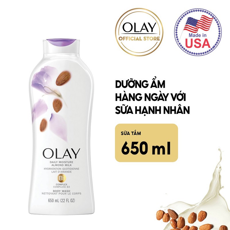 Sữa tắm Olay Body wash Hydrating Clean Almond Milk 650ml