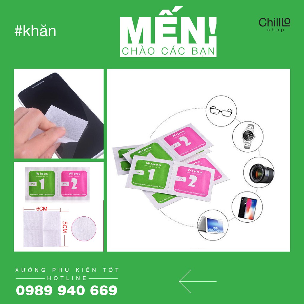 Bộ Giấy Khăn Lau Vệ Sinh 2 Miếng Ướt Khô CHÍNH HÃNG WIPES - Vệ Sinh Màn Hình Điện Thoại, Laptop, Cường Lực, Kính