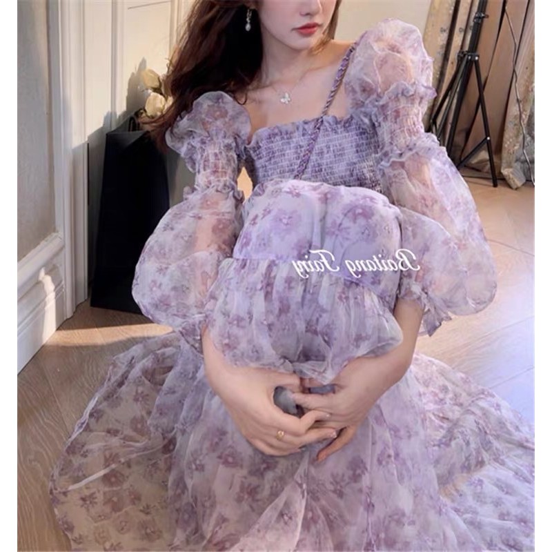 SẴN🖤Đầm xoè maxi dài hoa nhí bo chun đi biển xinh xắn|Váy bánh bèo ulzzang trễ vai tiểu thư nhẹ công chúa | BigBuy360 - bigbuy360.vn