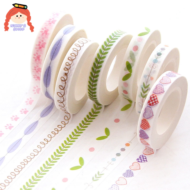Băng Keo Washi Hoạ Tiết Dễ Thương Trang Trí Nhật Ký 7mm x 10m